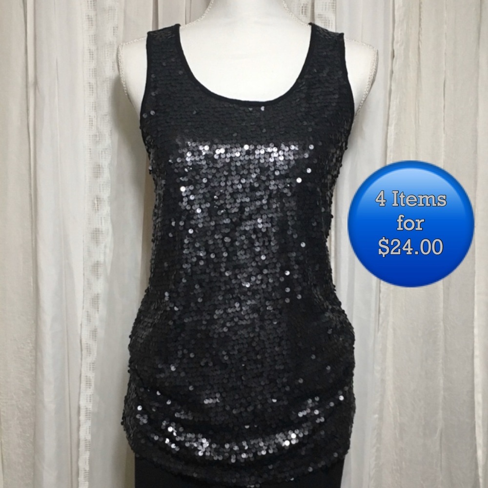 Black sequin sleeveless tank top size S NWT